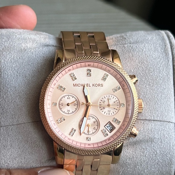 Michael Kors Pink and Gold Chronograph Watch - Picture 8 of 13